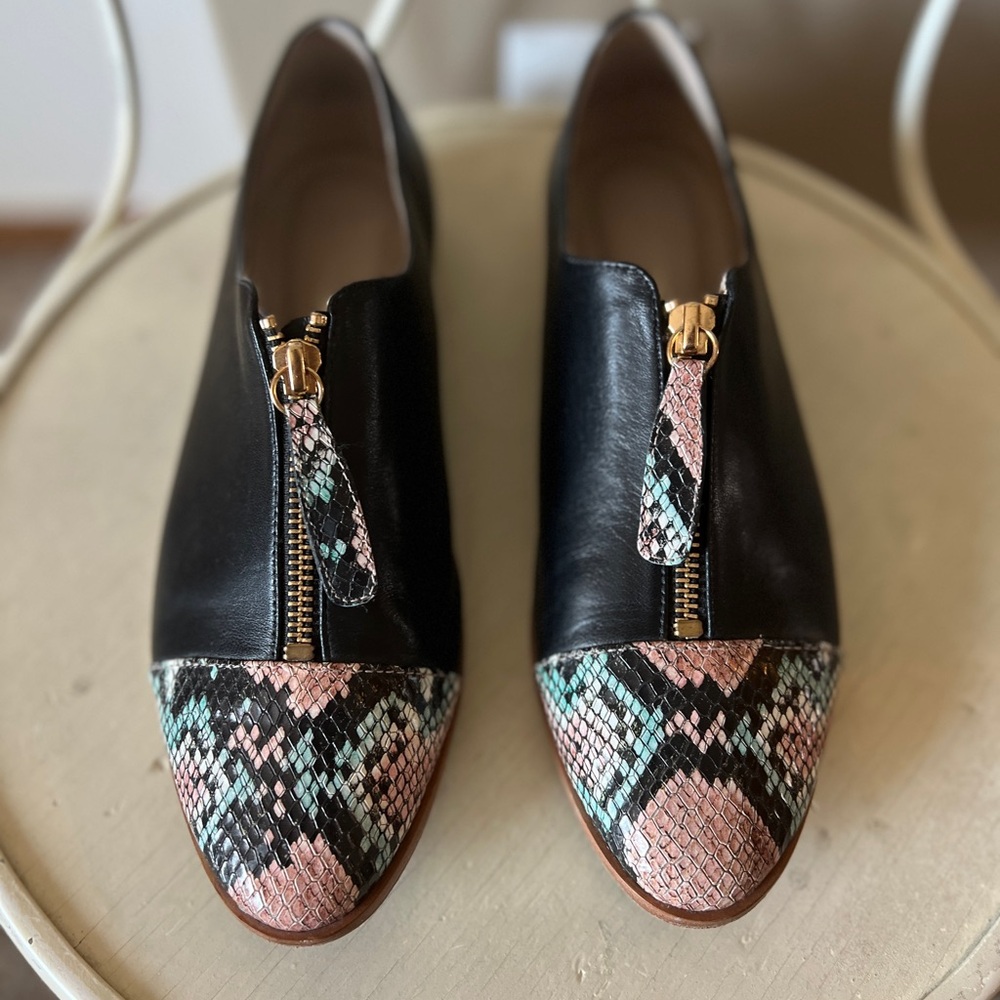 Oxford Style Mixed Media Flats with Unique Zipper Detail from Anthropologie